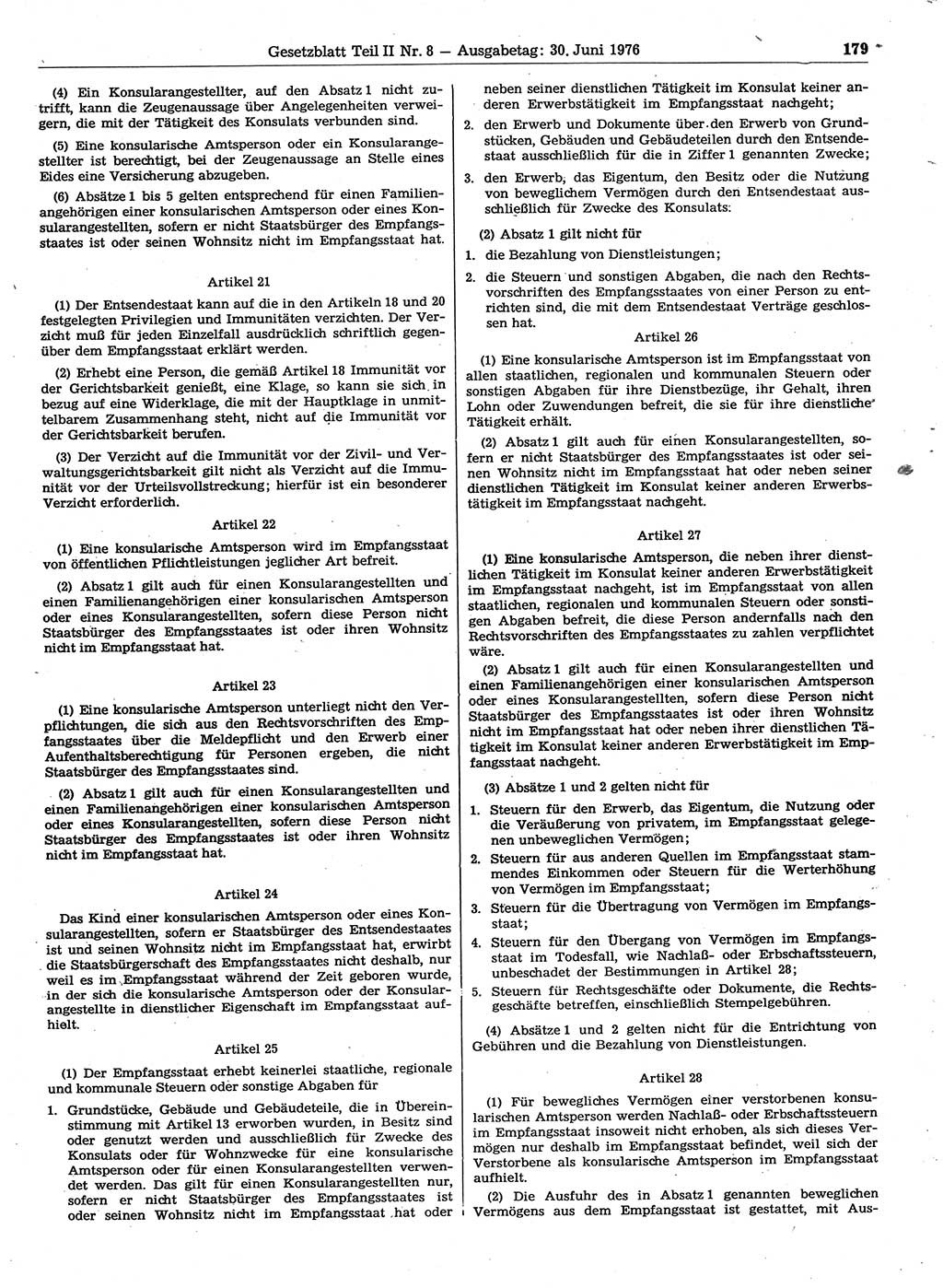 Gesetzblatt (GBl.) der Deutschen Demokratischen Republik (DDR) Teil ⅠⅠ 1976, Seite 179 (GBl. DDR ⅠⅠ 1976, S. 179)