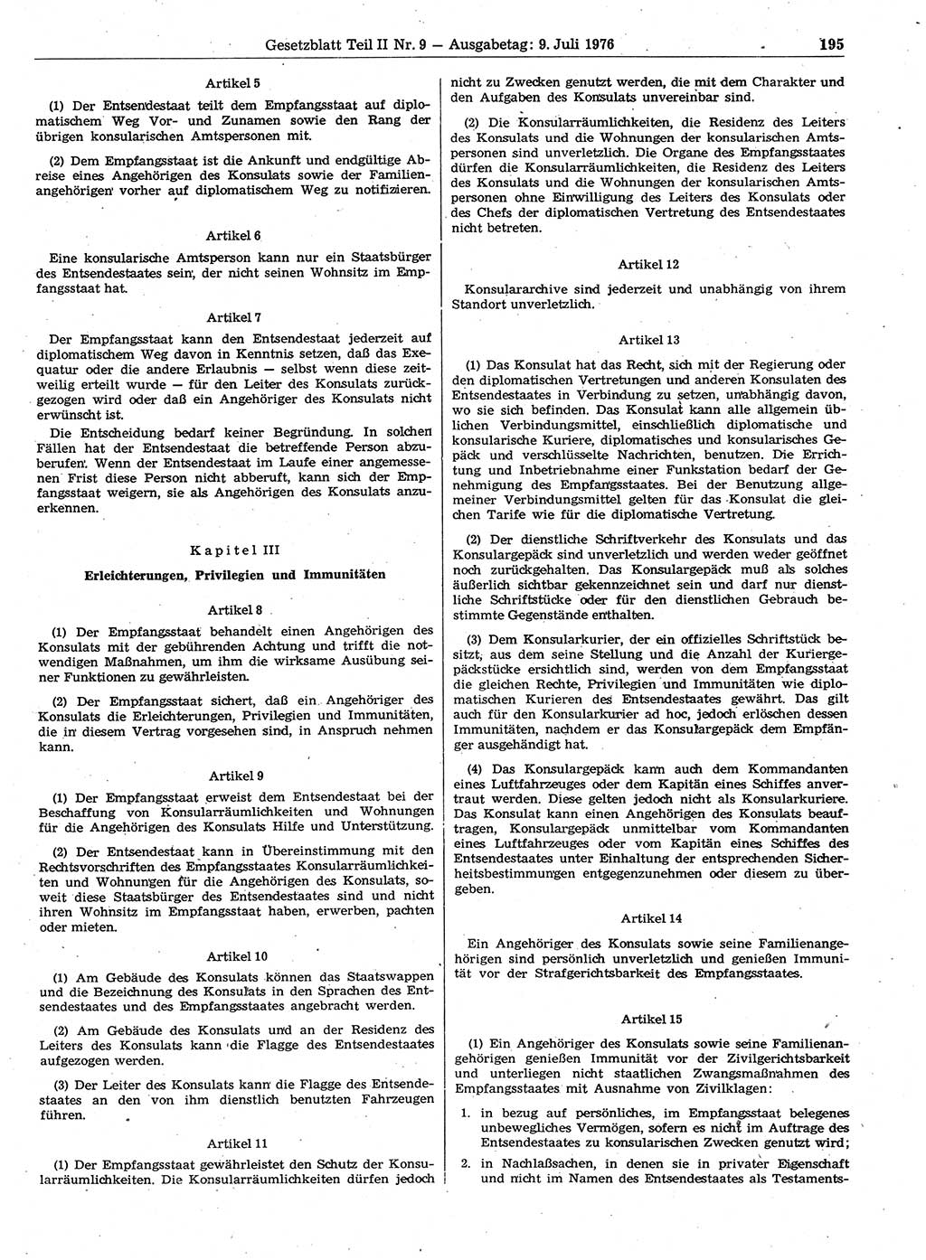 Gesetzblatt (GBl.) der Deutschen Demokratischen Republik (DDR) Teil ⅠⅠ 1976, Seite 195 (GBl. DDR ⅠⅠ 1976, S. 195)