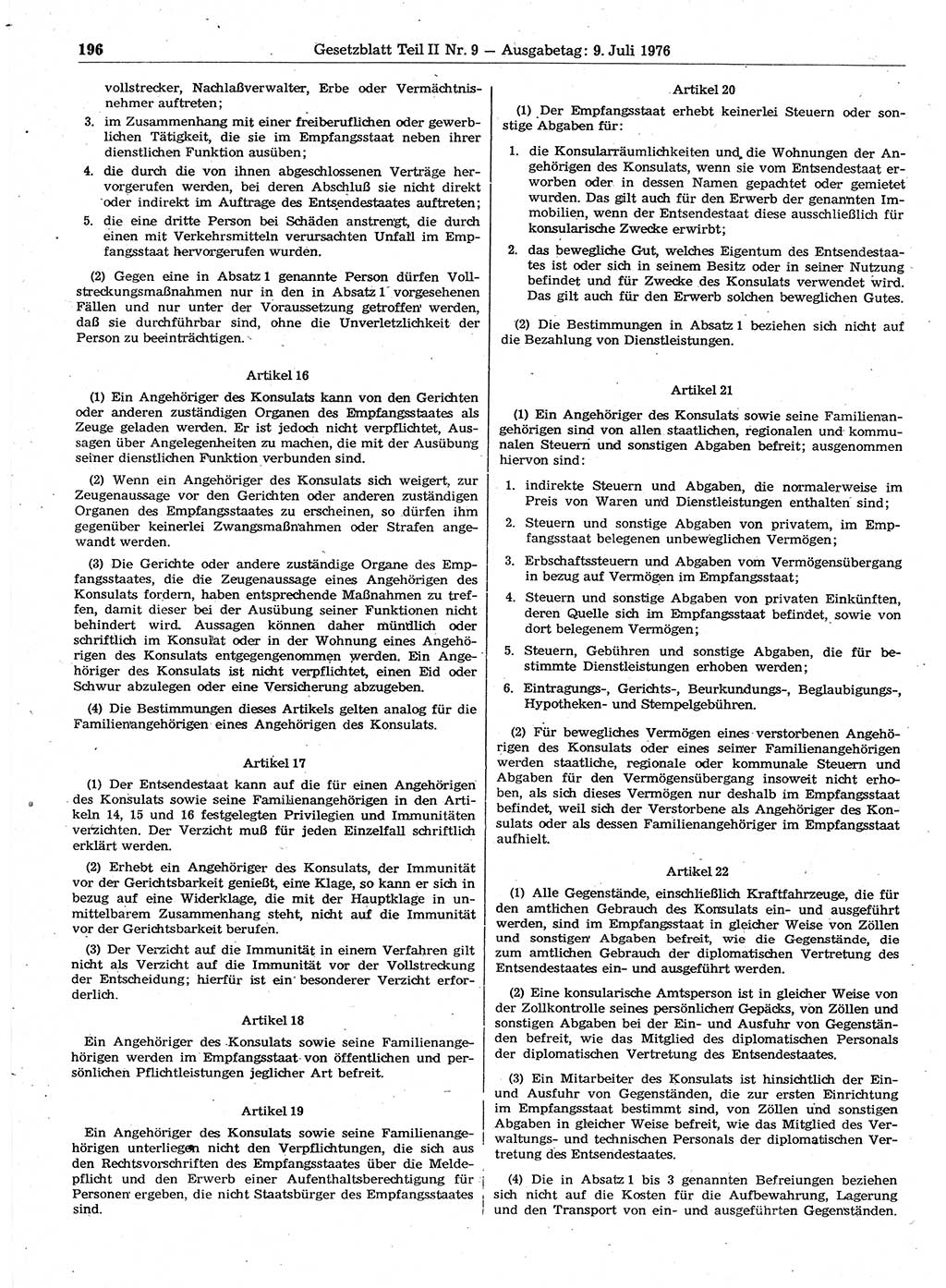Gesetzblatt (GBl.) der Deutschen Demokratischen Republik (DDR) Teil ⅠⅠ 1976, Seite 196 (GBl. DDR ⅠⅠ 1976, S. 196)
