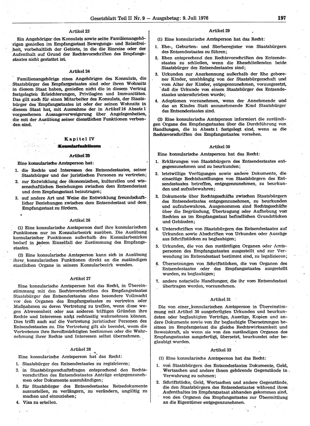 Gesetzblatt (GBl.) der Deutschen Demokratischen Republik (DDR) Teil ⅠⅠ 1976, Seite 197 (GBl. DDR ⅠⅠ 1976, S. 197)