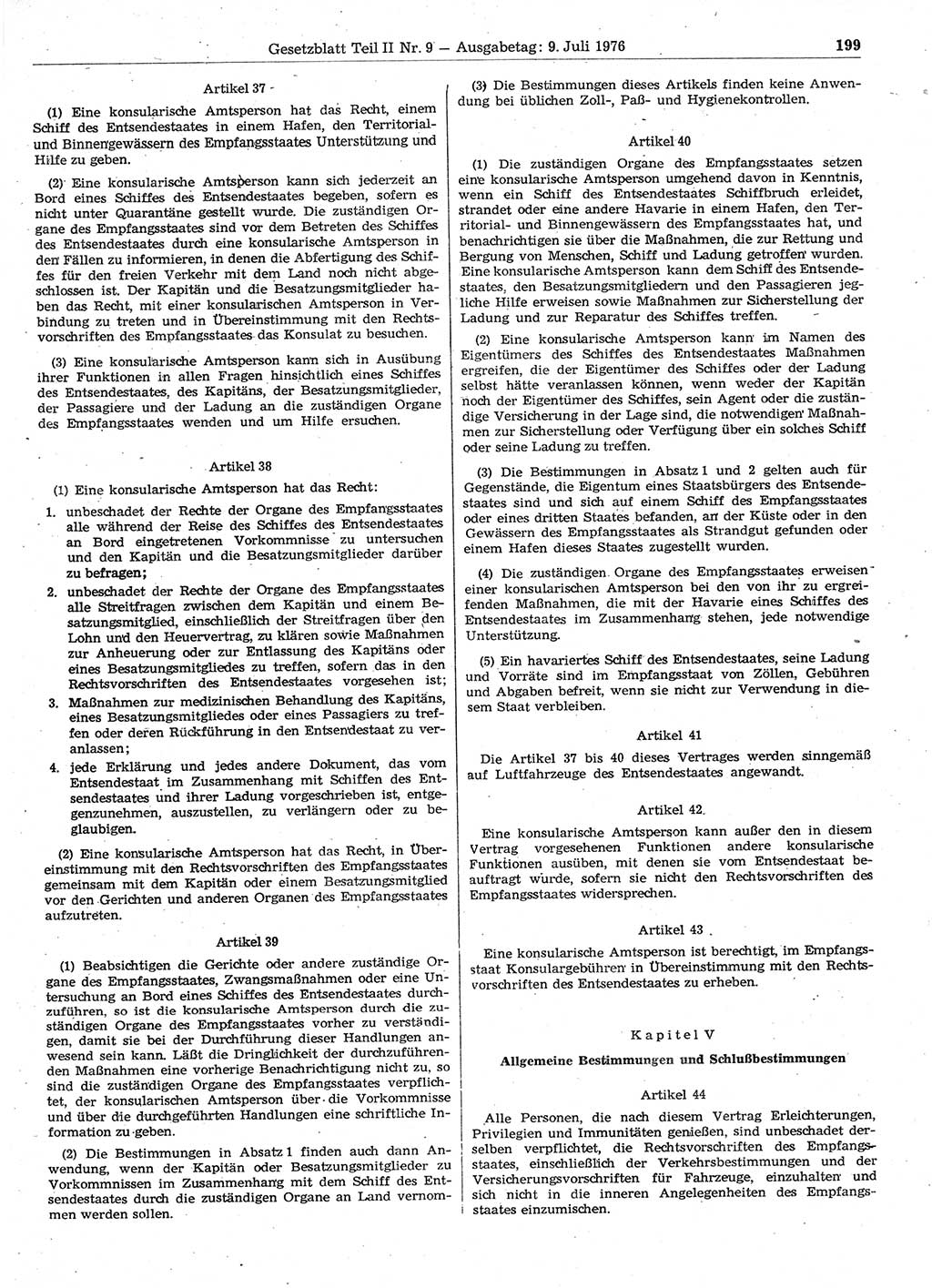 Gesetzblatt (GBl.) der Deutschen Demokratischen Republik (DDR) Teil ⅠⅠ 1976, Seite 199 (GBl. DDR ⅠⅠ 1976, S. 199)