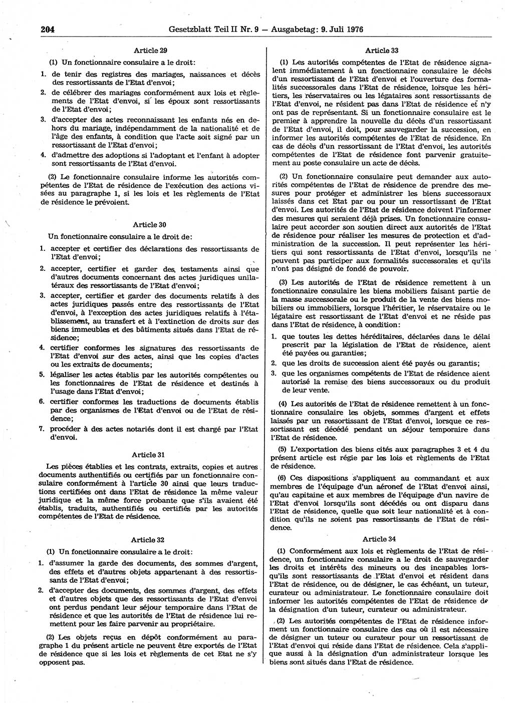 Gesetzblatt (GBl.) der Deutschen Demokratischen Republik (DDR) Teil ⅠⅠ 1976, Seite 204 (GBl. DDR ⅠⅠ 1976, S. 204)