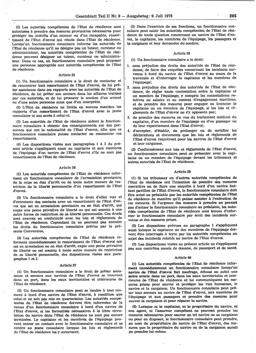 Gesetzblatt (GBl.) der Deutschen Demokratischen Republik (DDR) Teil ⅠⅠ 1976, Seite 205 (GBl. DDR ⅠⅠ 1976, S. 205)