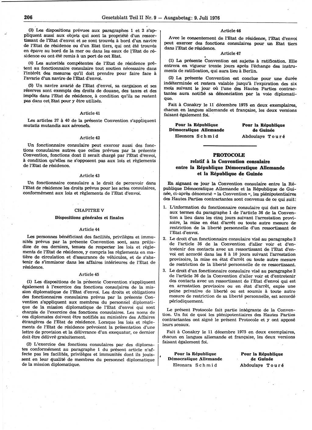 Gesetzblatt (GBl.) der Deutschen Demokratischen Republik (DDR) Teil ⅠⅠ 1976, Seite 206 (GBl. DDR ⅠⅠ 1976, S. 206)