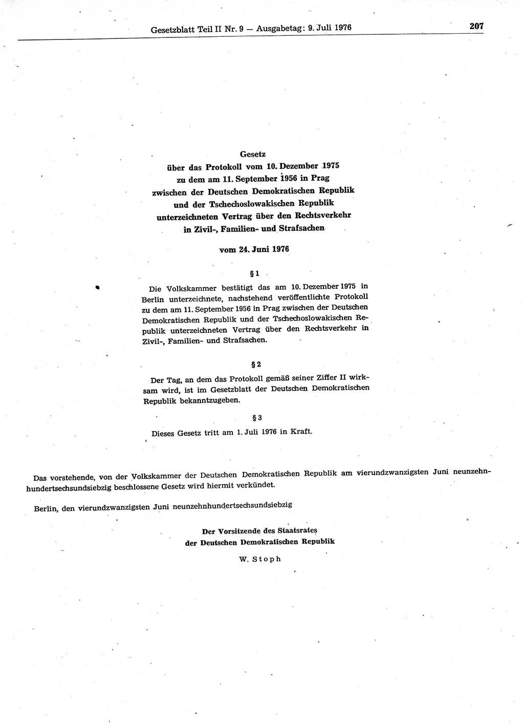 Gesetzblatt (GBl.) der Deutschen Demokratischen Republik (DDR) Teil ⅠⅠ 1976, Seite 207 (GBl. DDR ⅠⅠ 1976, S. 207)