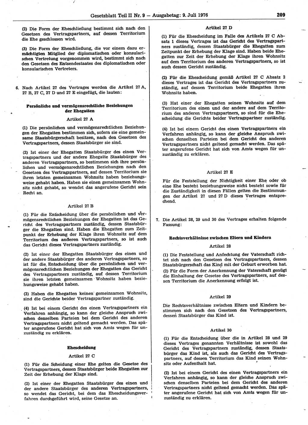 Gesetzblatt (GBl.) der Deutschen Demokratischen Republik (DDR) Teil ⅠⅠ 1976, Seite 209 (GBl. DDR ⅠⅠ 1976, S. 209)
