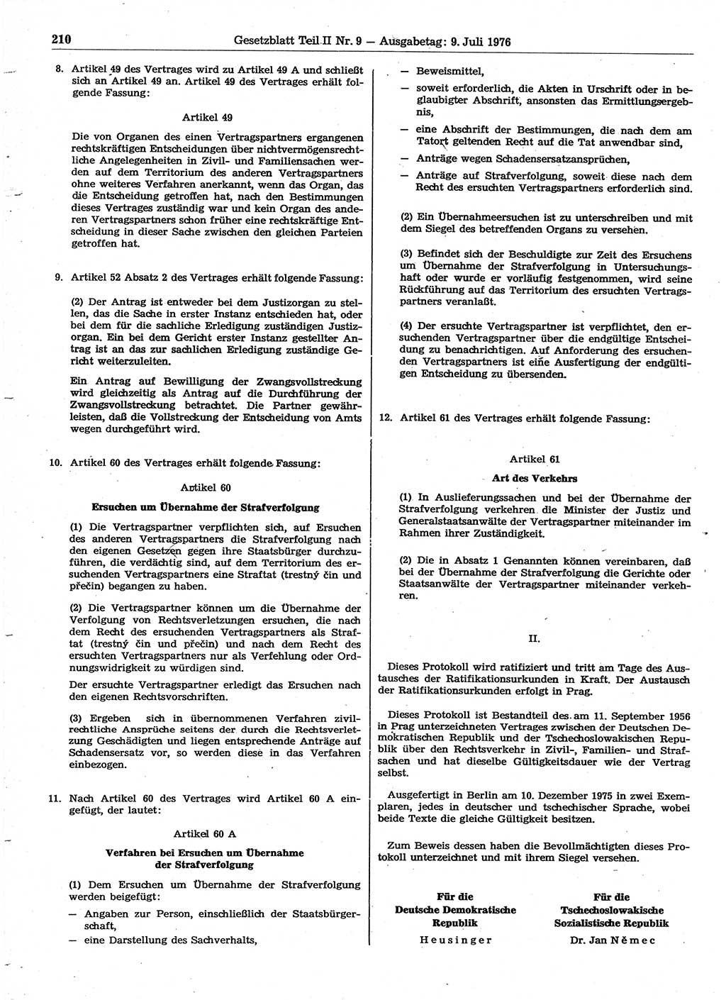 Gesetzblatt (GBl.) der Deutschen Demokratischen Republik (DDR) Teil ⅠⅠ 1976, Seite 210 (GBl. DDR ⅠⅠ 1976, S. 210)