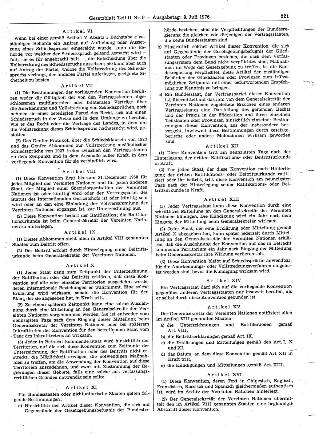 Gesetzblatt (GBl.) der Deutschen Demokratischen Republik (DDR) Teil ⅠⅠ 1976, Seite 221 (GBl. DDR ⅠⅠ 1976, S. 221)