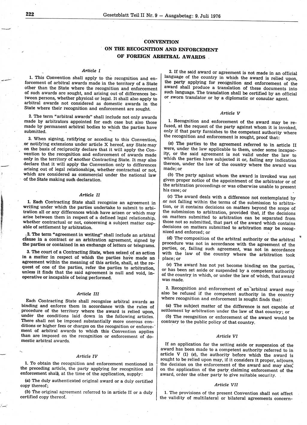 Gesetzblatt (GBl.) der Deutschen Demokratischen Republik (DDR) Teil ⅠⅠ 1976, Seite 222 (GBl. DDR ⅠⅠ 1976, S. 222)