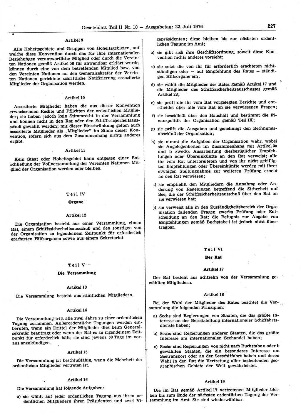 Gesetzblatt (GBl.) der Deutschen Demokratischen Republik (DDR) Teil ⅠⅠ 1976, Seite 227 (GBl. DDR ⅠⅠ 1976, S. 227)