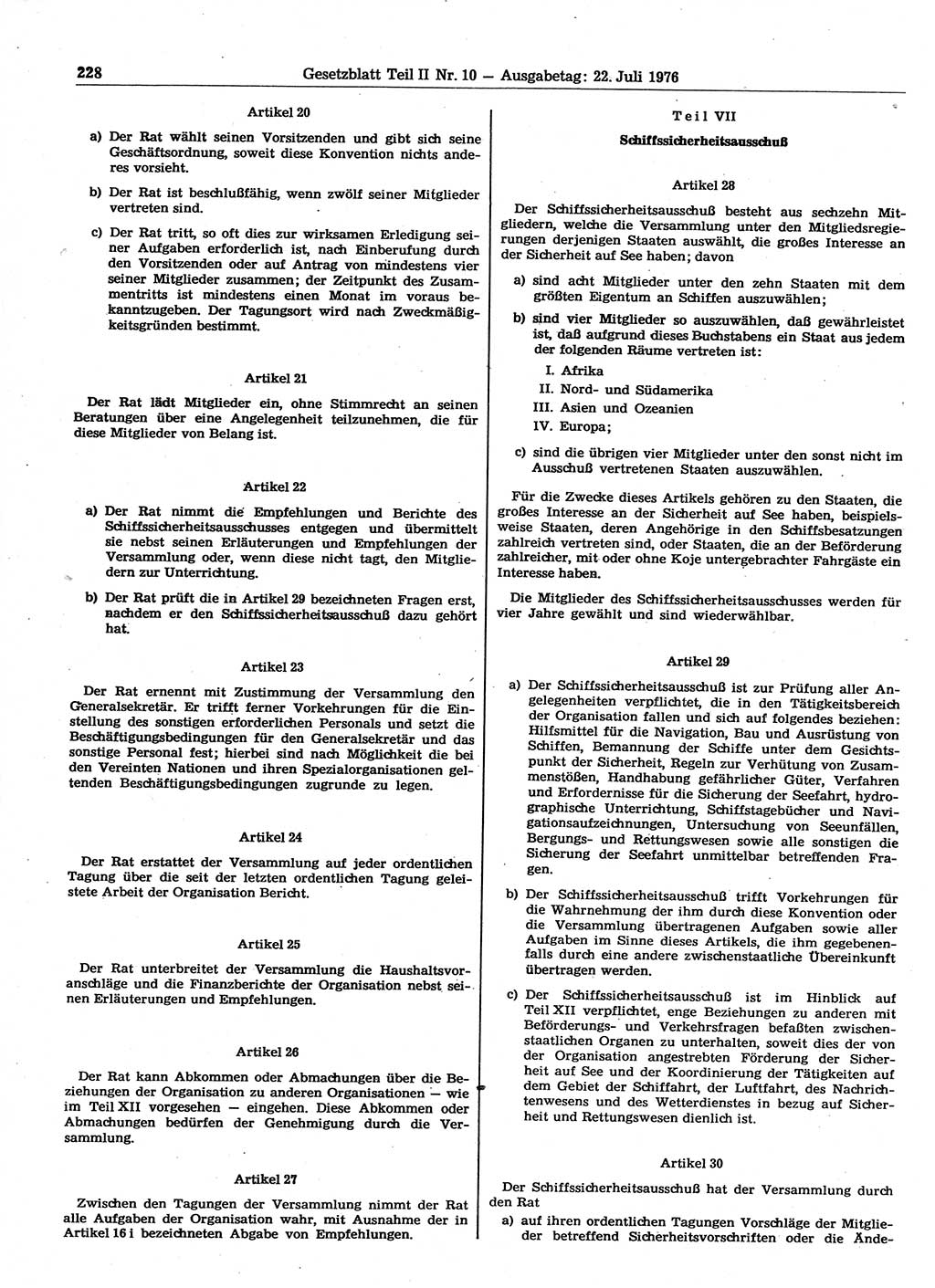Gesetzblatt (GBl.) der Deutschen Demokratischen Republik (DDR) Teil ⅠⅠ 1976, Seite 228 (GBl. DDR ⅠⅠ 1976, S. 228)