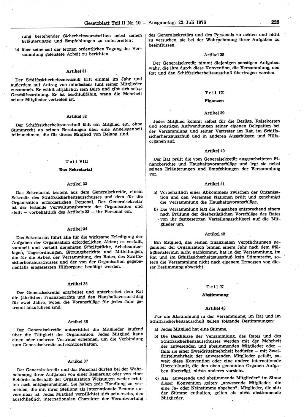 Gesetzblatt (GBl.) der Deutschen Demokratischen Republik (DDR) Teil ⅠⅠ 1976, Seite 229 (GBl. DDR ⅠⅠ 1976, S. 229)