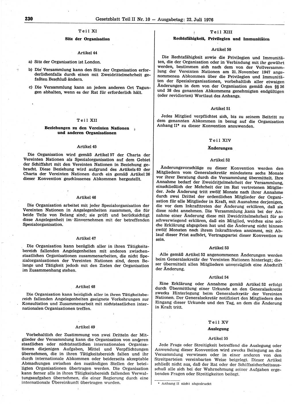 Gesetzblatt (GBl.) der Deutschen Demokratischen Republik (DDR) Teil ⅠⅠ 1976, Seite 230 (GBl. DDR ⅠⅠ 1976, S. 230)