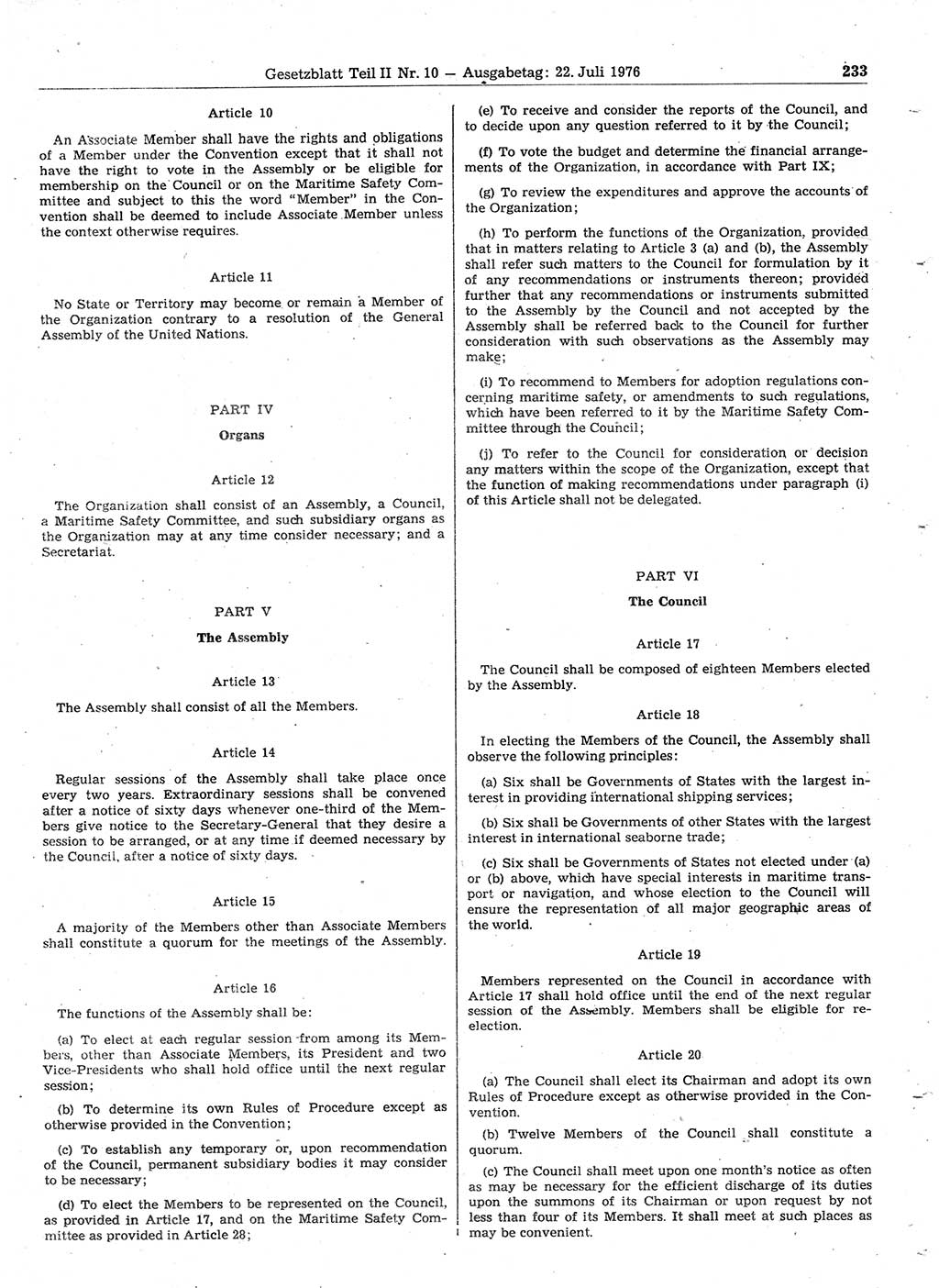 Gesetzblatt (GBl.) der Deutschen Demokratischen Republik (DDR) Teil ⅠⅠ 1976, Seite 233 (GBl. DDR ⅠⅠ 1976, S. 233)