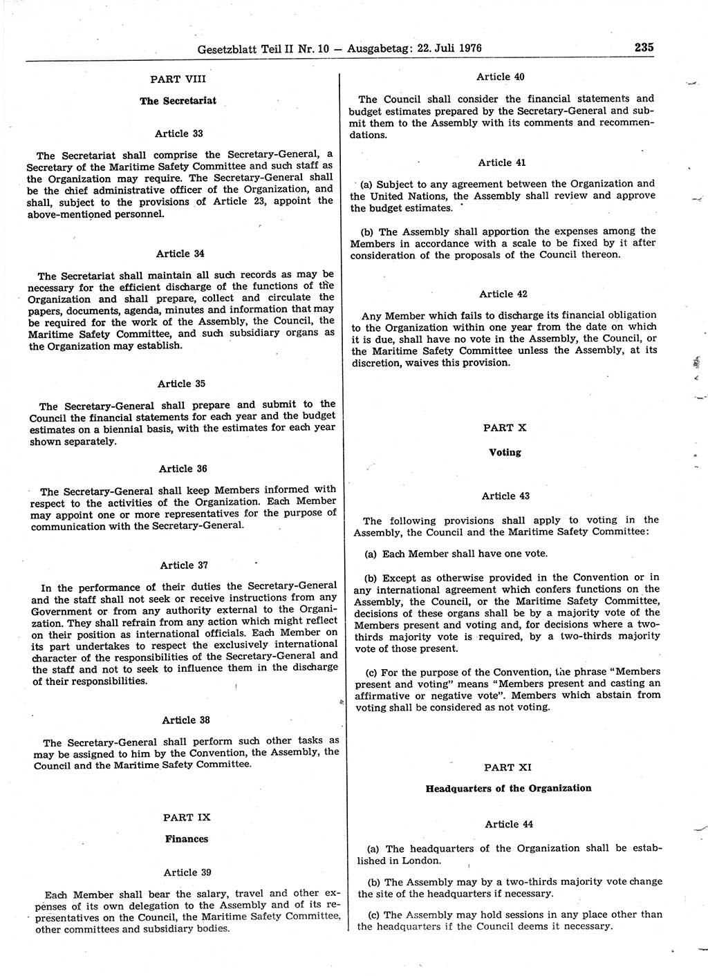 Gesetzblatt (GBl.) der Deutschen Demokratischen Republik (DDR) Teil ⅠⅠ 1976, Seite 235 (GBl. DDR ⅠⅠ 1976, S. 235)