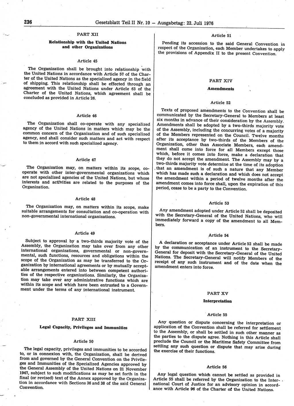 Gesetzblatt (GBl.) der Deutschen Demokratischen Republik (DDR) Teil ⅠⅠ 1976, Seite 236 (GBl. DDR ⅠⅠ 1976, S. 236)