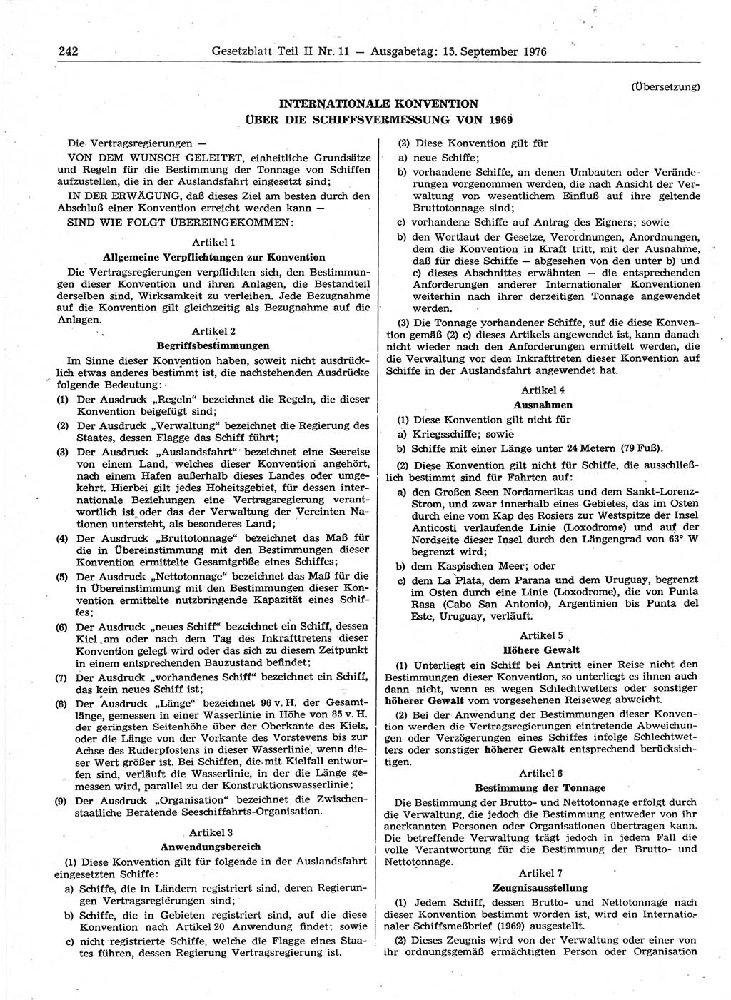 Gesetzblatt (GBl.) der Deutschen Demokratischen Republik (DDR) Teil ⅠⅠ 1976, Seite 242 (GBl. DDR ⅠⅠ 1976, S. 242)