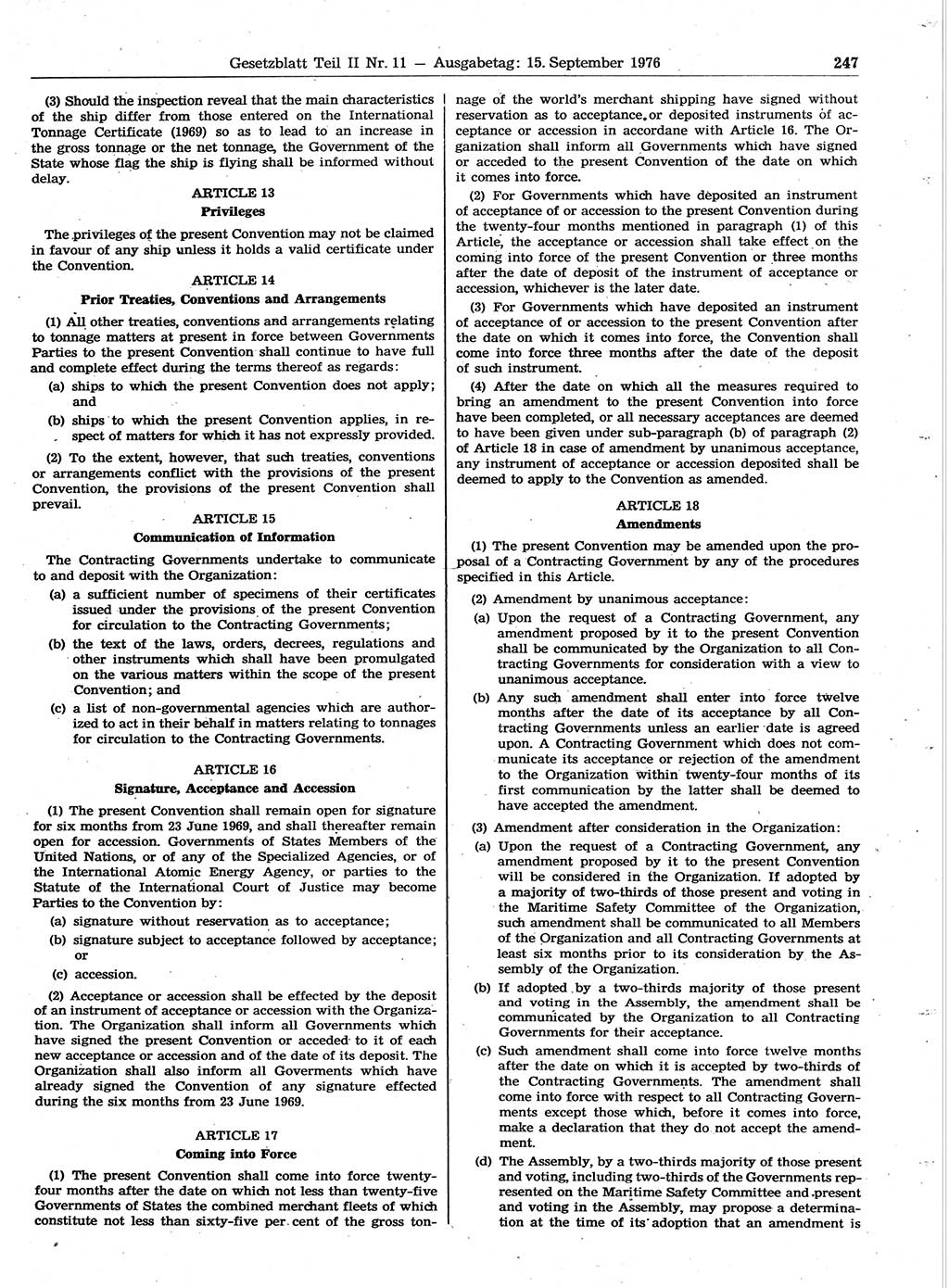 Gesetzblatt (GBl.) der Deutschen Demokratischen Republik (DDR) Teil ⅠⅠ 1976, Seite 247 (GBl. DDR ⅠⅠ 1976, S. 247)