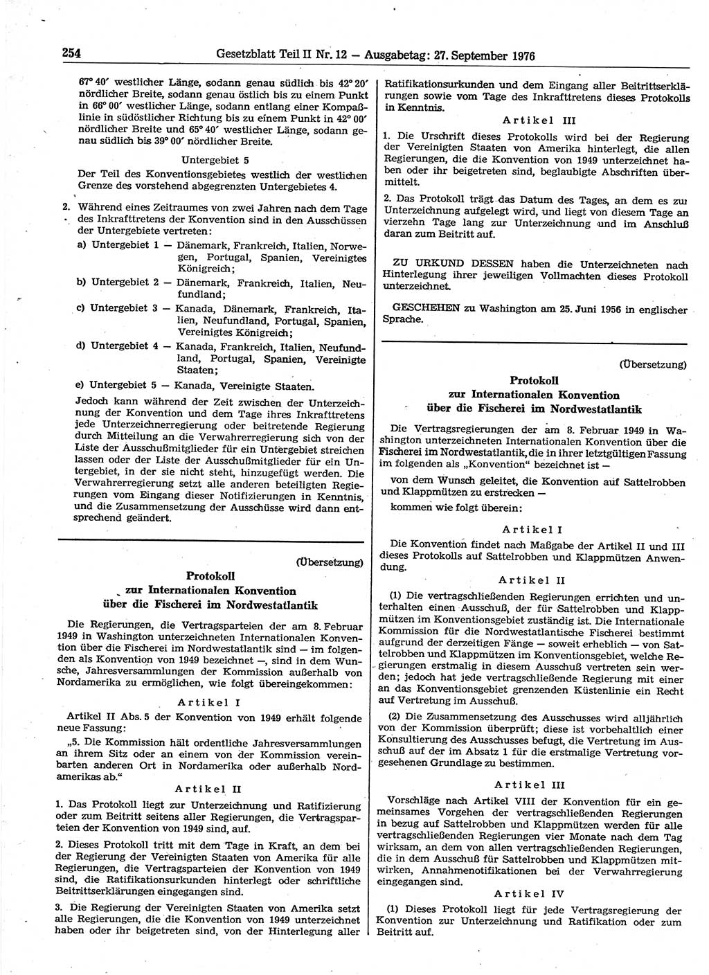 Gesetzblatt (GBl.) der Deutschen Demokratischen Republik (DDR) Teil ⅠⅠ 1976, Seite 254 (GBl. DDR ⅠⅠ 1976, S. 254)