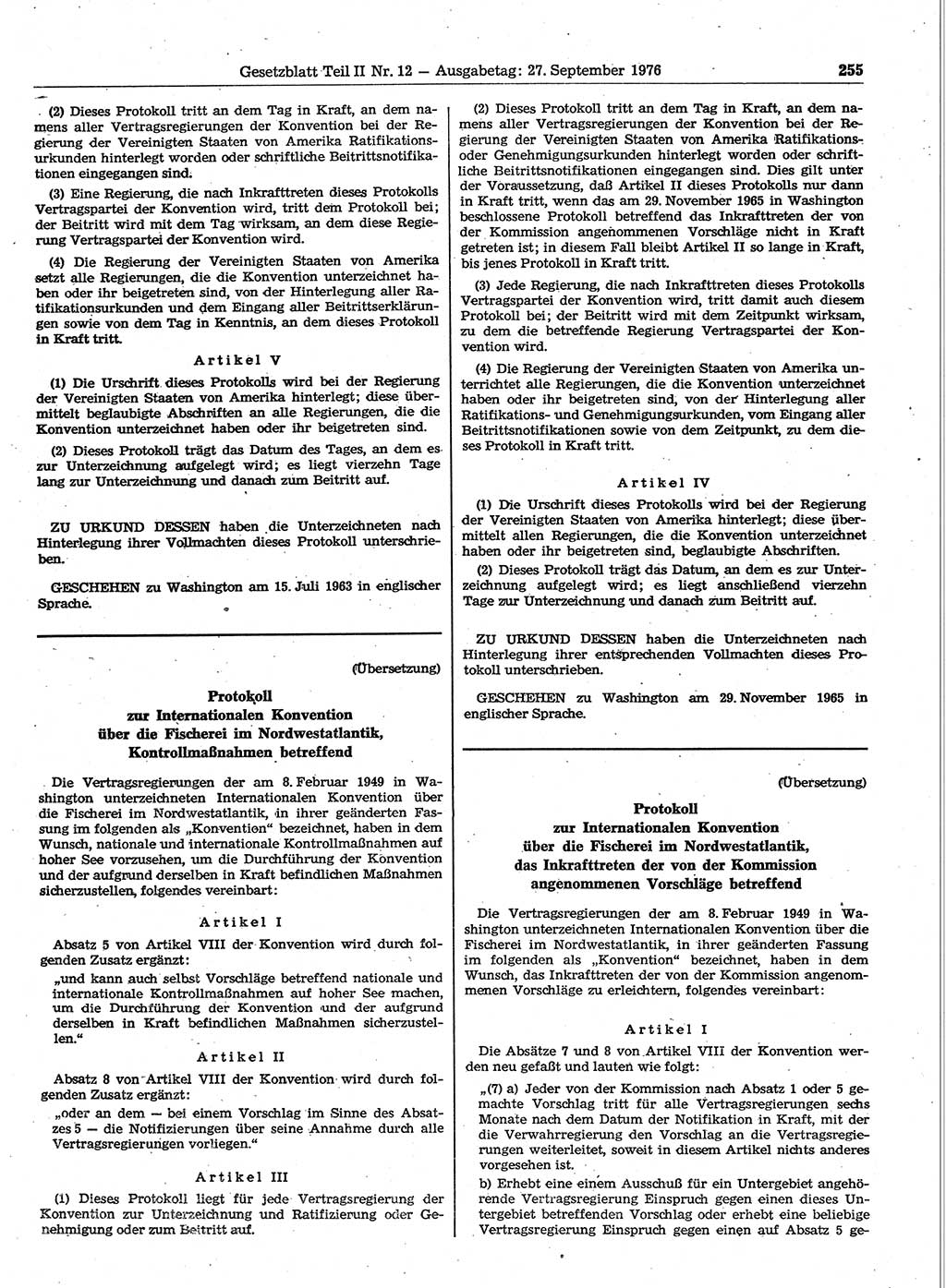 Gesetzblatt (GBl.) der Deutschen Demokratischen Republik (DDR) Teil ⅠⅠ 1976, Seite 255 (GBl. DDR ⅠⅠ 1976, S. 255)