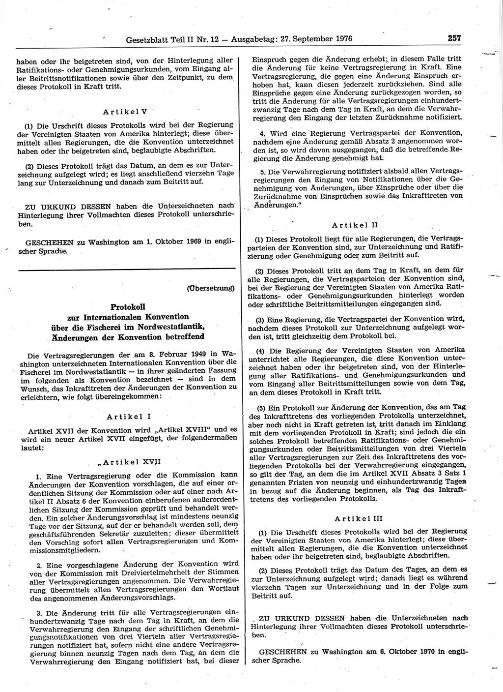 Gesetzblatt (GBl.) der Deutschen Demokratischen Republik (DDR) Teil ⅠⅠ 1976, Seite 257 (GBl. DDR ⅠⅠ 1976, S. 257)