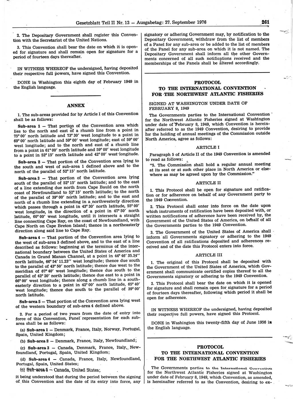Gesetzblatt (GBl.) der Deutschen Demokratischen Republik (DDR) Teil ⅠⅠ 1976, Seite 261 (GBl. DDR ⅠⅠ 1976, S. 261)