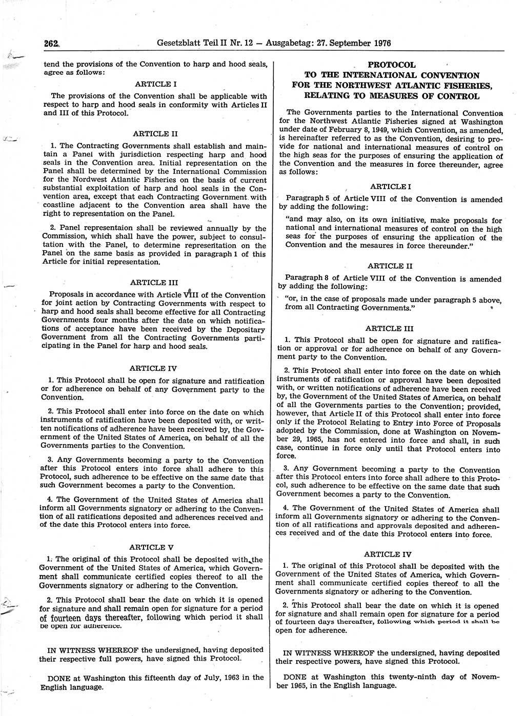 Gesetzblatt (GBl.) der Deutschen Demokratischen Republik (DDR) Teil ⅠⅠ 1976, Seite 262 (GBl. DDR ⅠⅠ 1976, S. 262)