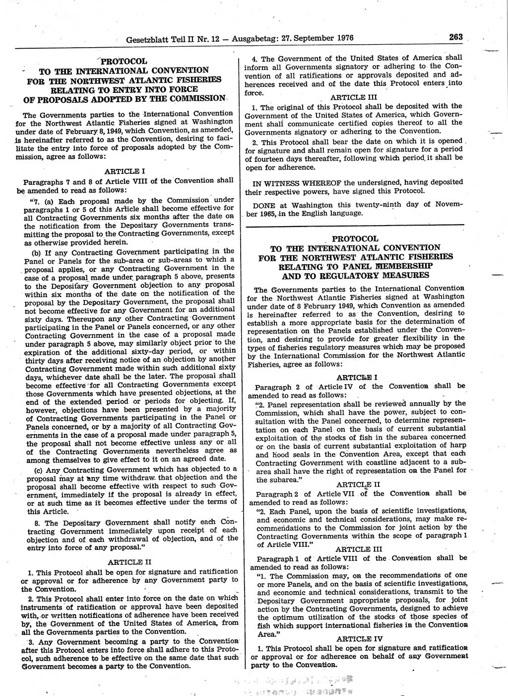 Gesetzblatt (GBl.) der Deutschen Demokratischen Republik (DDR) Teil ⅠⅠ 1976, Seite 263 (GBl. DDR ⅠⅠ 1976, S. 263)