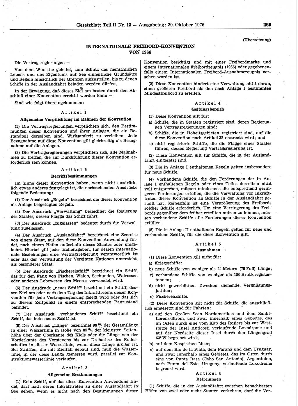 Gesetzblatt (GBl.) der Deutschen Demokratischen Republik (DDR) Teil ⅠⅠ 1976, Seite 269 (GBl. DDR ⅠⅠ 1976, S. 269)
