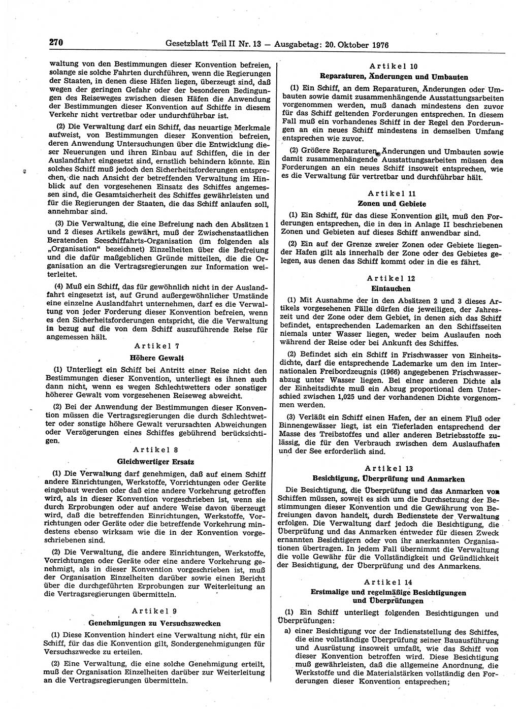 Gesetzblatt (GBl.) der Deutschen Demokratischen Republik (DDR) Teil ⅠⅠ 1976, Seite 270 (GBl. DDR ⅠⅠ 1976, S. 270)