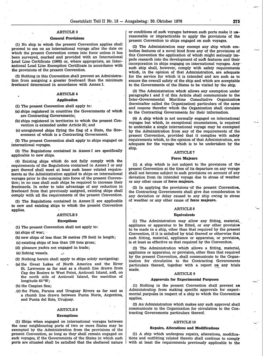 Gesetzblatt (GBl.) der Deutschen Demokratischen Republik (DDR) Teil ⅠⅠ 1976, Seite 275 (GBl. DDR ⅠⅠ 1976, S. 275)