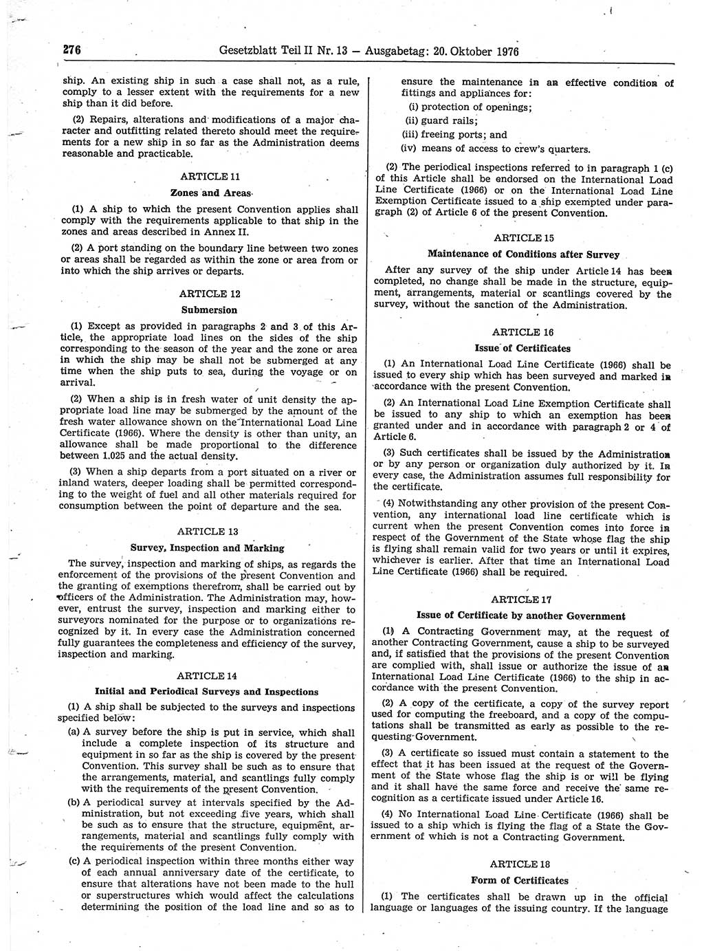 Gesetzblatt (GBl.) der Deutschen Demokratischen Republik (DDR) Teil ⅠⅠ 1976, Seite 276 (GBl. DDR ⅠⅠ 1976, S. 276)