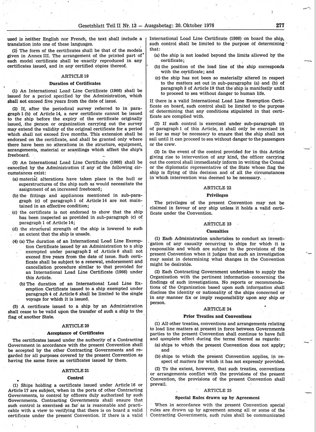 Gesetzblatt (GBl.) der Deutschen Demokratischen Republik (DDR) Teil ⅠⅠ 1976, Seite 277 (GBl. DDR ⅠⅠ 1976, S. 277)
