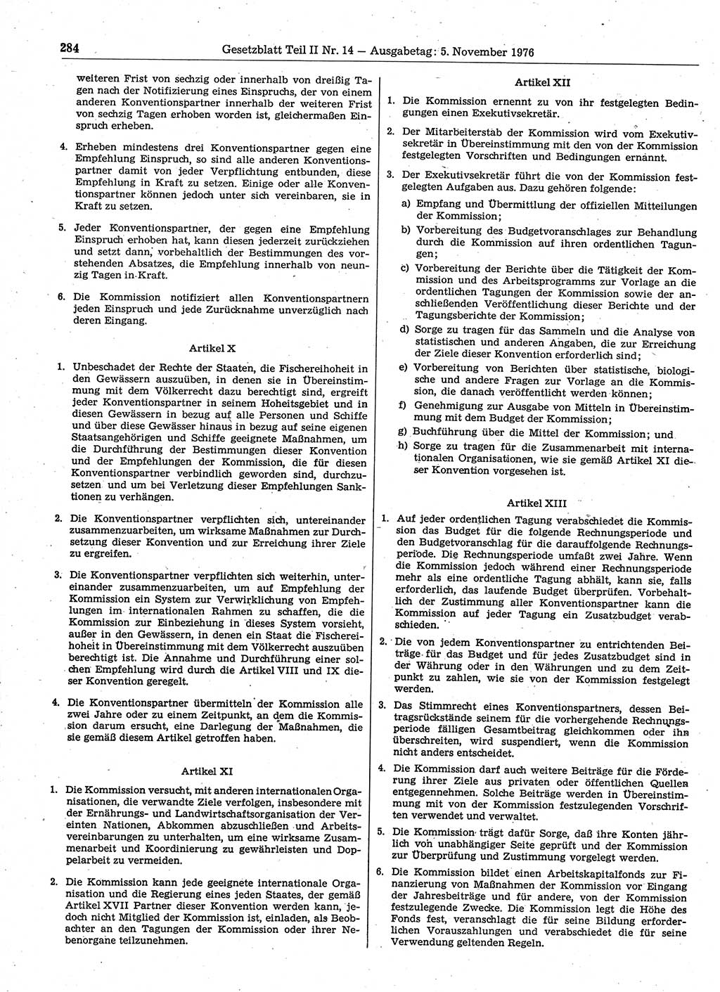 Gesetzblatt (GBl.) der Deutschen Demokratischen Republik (DDR) Teil ⅠⅠ 1976, Seite 284 (GBl. DDR ⅠⅠ 1976, S. 284)