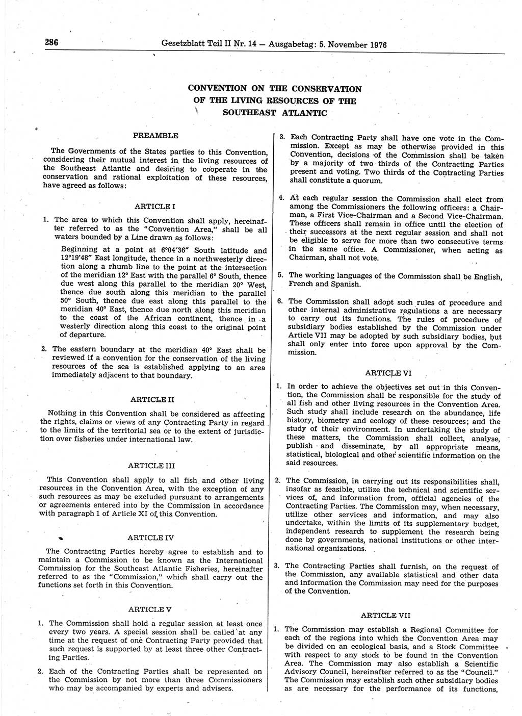 Gesetzblatt (GBl.) der Deutschen Demokratischen Republik (DDR) Teil ⅠⅠ 1976, Seite 286 (GBl. DDR ⅠⅠ 1976, S. 286)