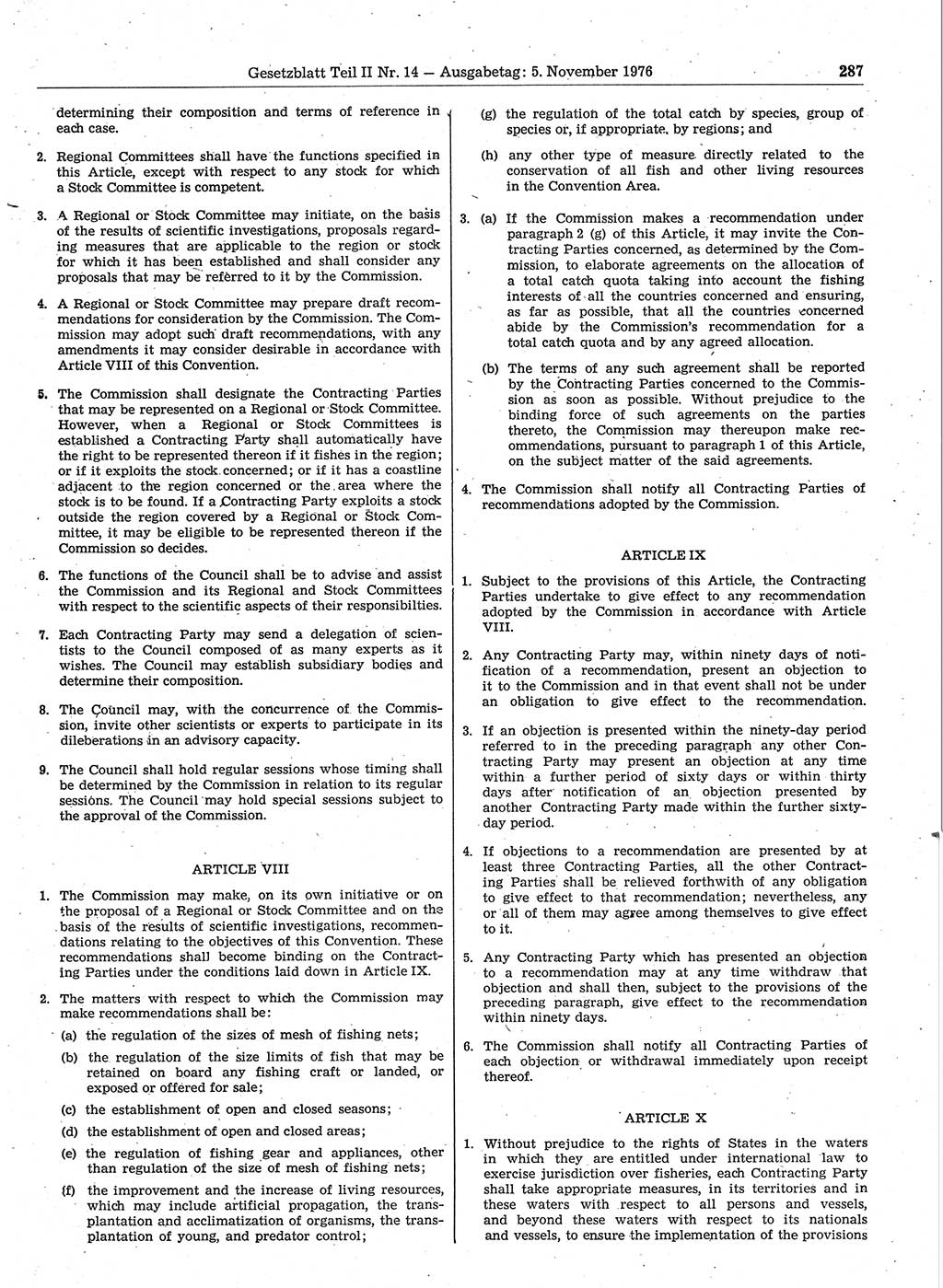 Gesetzblatt (GBl.) der Deutschen Demokratischen Republik (DDR) Teil ⅠⅠ 1976, Seite 287 (GBl. DDR ⅠⅠ 1976, S. 287)
