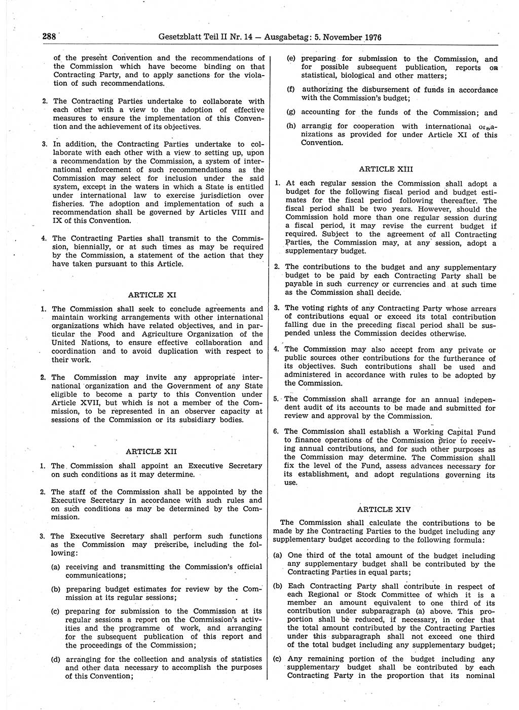 Gesetzblatt (GBl.) der Deutschen Demokratischen Republik (DDR) Teil ⅠⅠ 1976, Seite 288 (GBl. DDR ⅠⅠ 1976, S. 288)