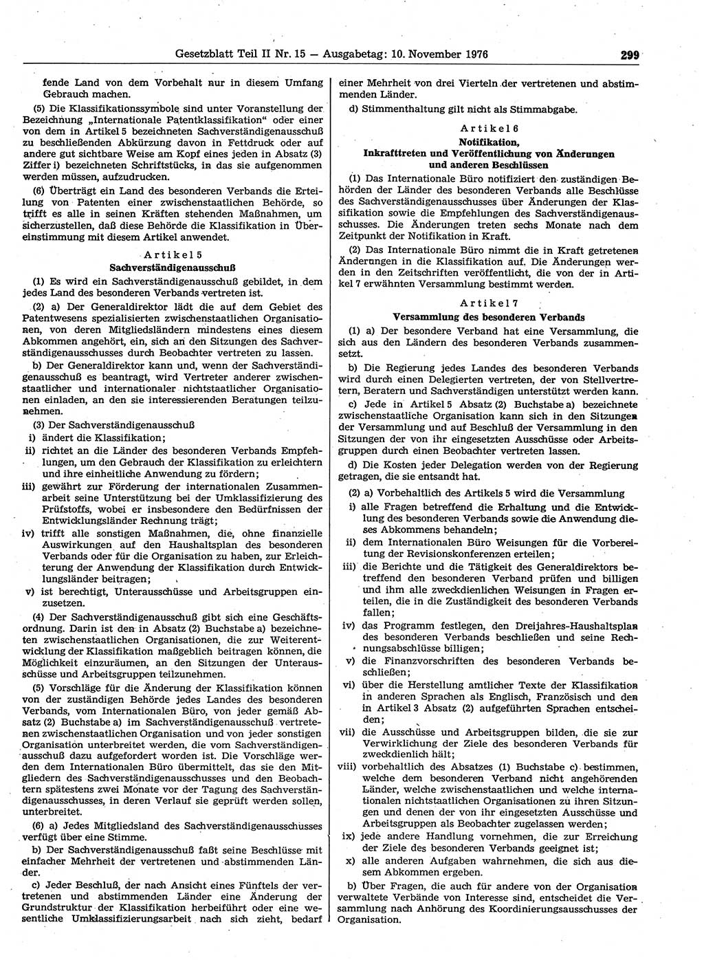 Gesetzblatt (GBl.) der Deutschen Demokratischen Republik (DDR) Teil ⅠⅠ 1976, Seite 299 (GBl. DDR ⅠⅠ 1976, S. 299)