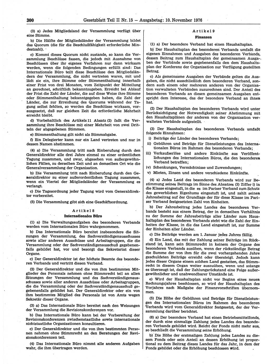 Gesetzblatt (GBl.) der Deutschen Demokratischen Republik (DDR) Teil ⅠⅠ 1976, Seite 300 (GBl. DDR ⅠⅠ 1976, S. 300)