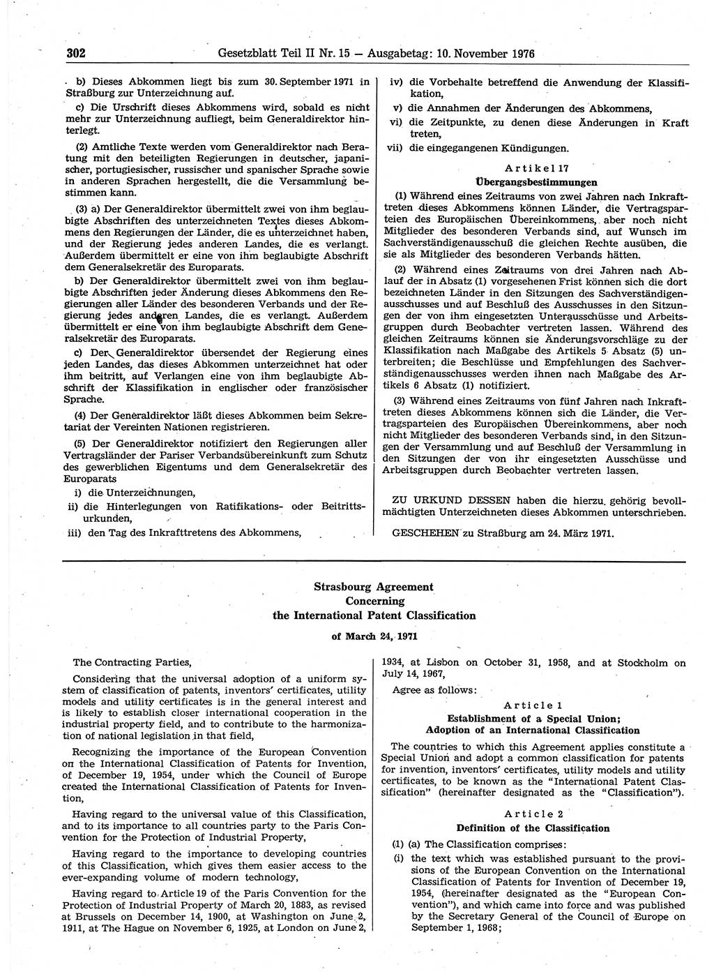 Gesetzblatt (GBl.) der Deutschen Demokratischen Republik (DDR) Teil ⅠⅠ 1976, Seite 302 (GBl. DDR ⅠⅠ 1976, S. 302)