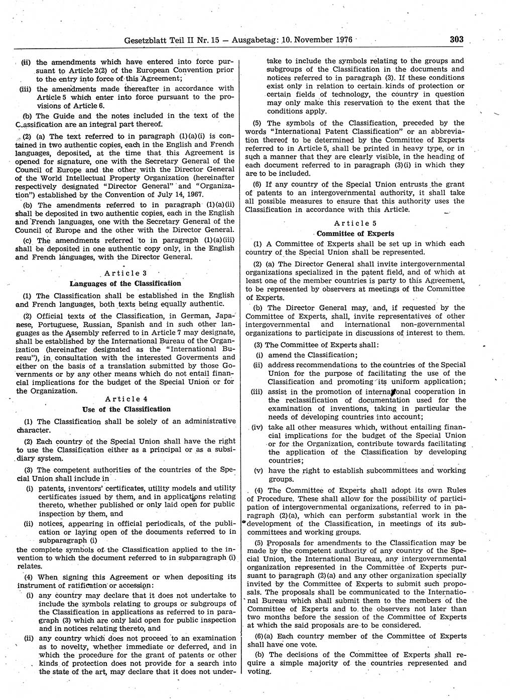 Gesetzblatt (GBl.) der Deutschen Demokratischen Republik (DDR) Teil ⅠⅠ 1976, Seite 303 (GBl. DDR ⅠⅠ 1976, S. 303)
