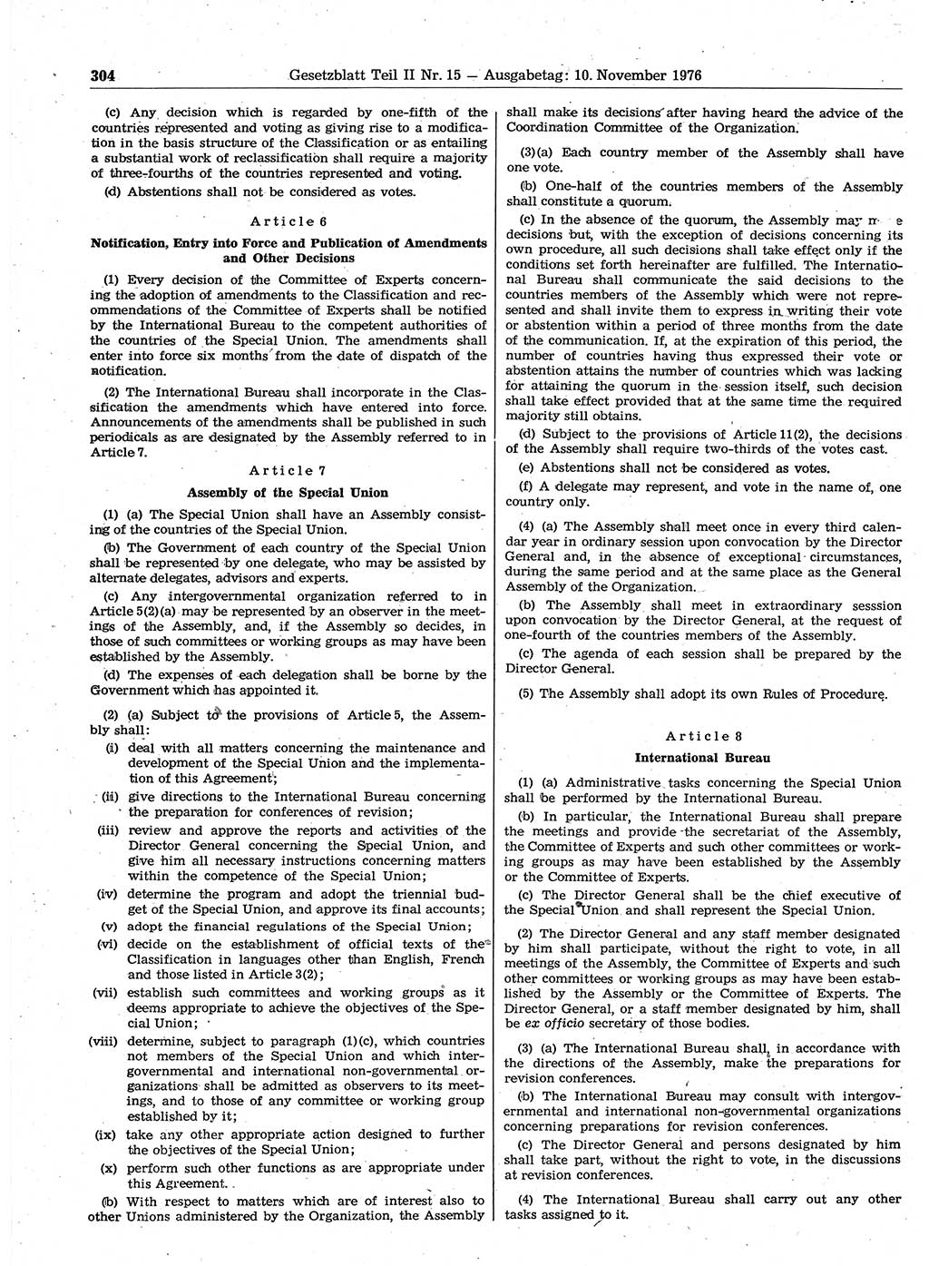 Gesetzblatt (GBl.) der Deutschen Demokratischen Republik (DDR) Teil ⅠⅠ 1976, Seite 304 (GBl. DDR ⅠⅠ 1976, S. 304)