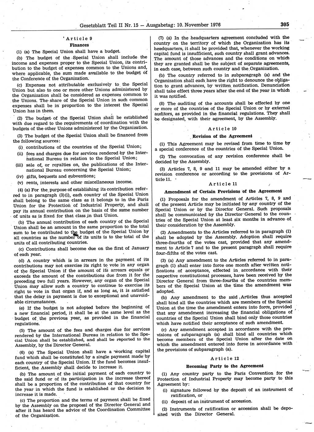 Gesetzblatt (GBl.) der Deutschen Demokratischen Republik (DDR) Teil ⅠⅠ 1976, Seite 305 (GBl. DDR ⅠⅠ 1976, S. 305)