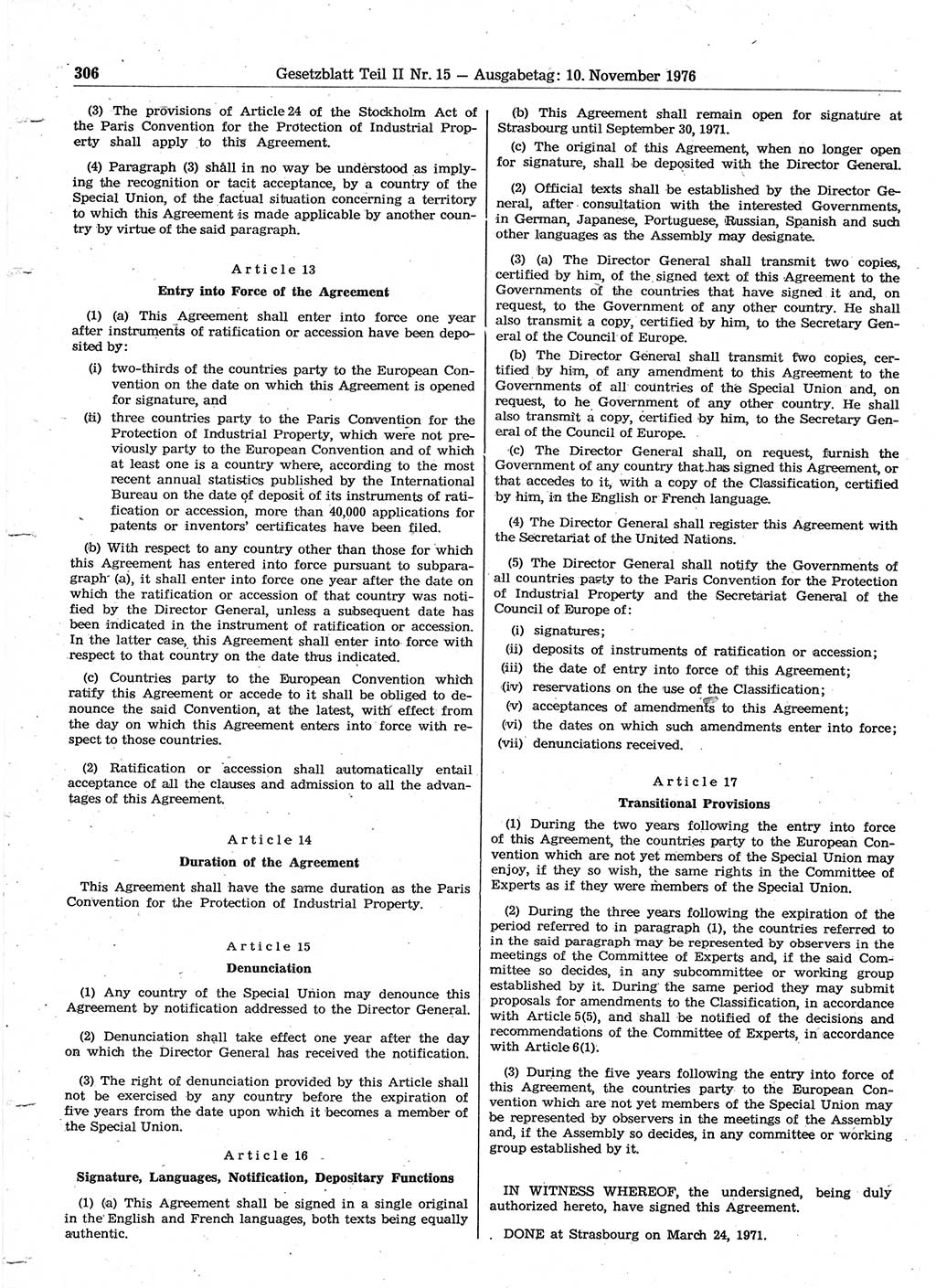 Gesetzblatt (GBl.) der Deutschen Demokratischen Republik (DDR) Teil ⅠⅠ 1976, Seite 306 (GBl. DDR ⅠⅠ 1976, S. 306)