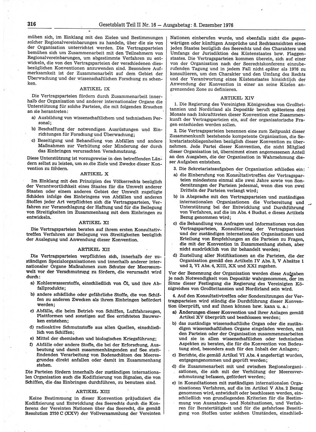 Gesetzblatt (GBl.) der Deutschen Demokratischen Republik (DDR) Teil ⅠⅠ 1976, Seite 316 (GBl. DDR ⅠⅠ 1976, S. 316)