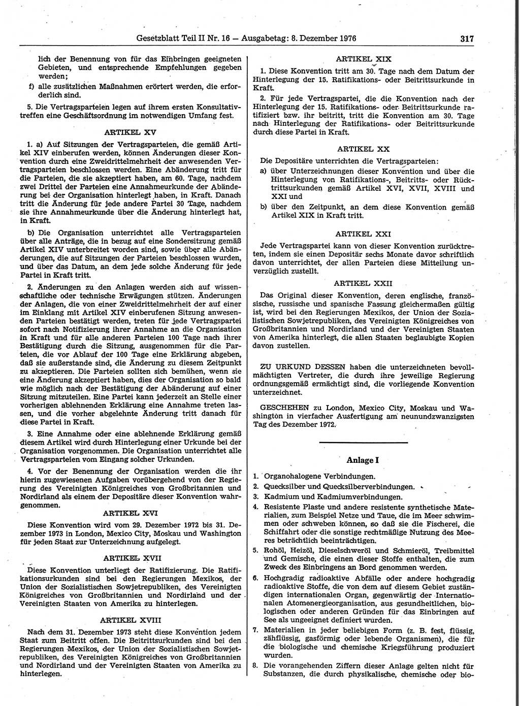 Gesetzblatt (GBl.) der Deutschen Demokratischen Republik (DDR) Teil ⅠⅠ 1976, Seite 317 (GBl. DDR ⅠⅠ 1976, S. 317)