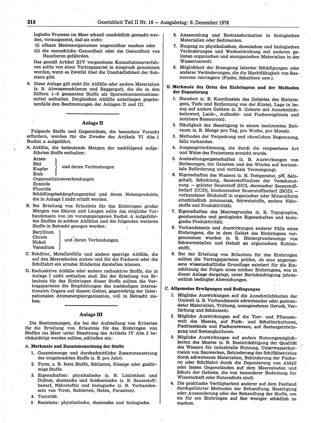 Gesetzblatt (GBl.) der Deutschen Demokratischen Republik (DDR) Teil ⅠⅠ 1976, Seite 318 (GBl. DDR ⅠⅠ 1976, S. 318)