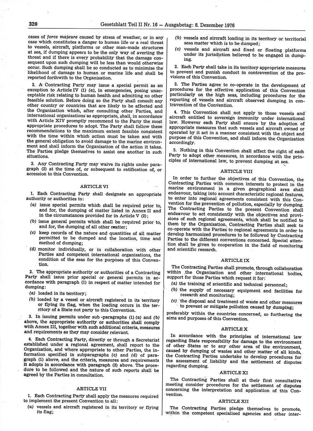 Gesetzblatt (GBl.) der Deutschen Demokratischen Republik (DDR) Teil ⅠⅠ 1976, Seite 320 (GBl. DDR ⅠⅠ 1976, S. 320)