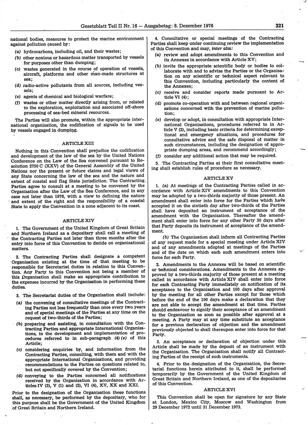Gesetzblatt (GBl.) der Deutschen Demokratischen Republik (DDR) Teil ⅠⅠ 1976, Seite 321 (GBl. DDR ⅠⅠ 1976, S. 321)