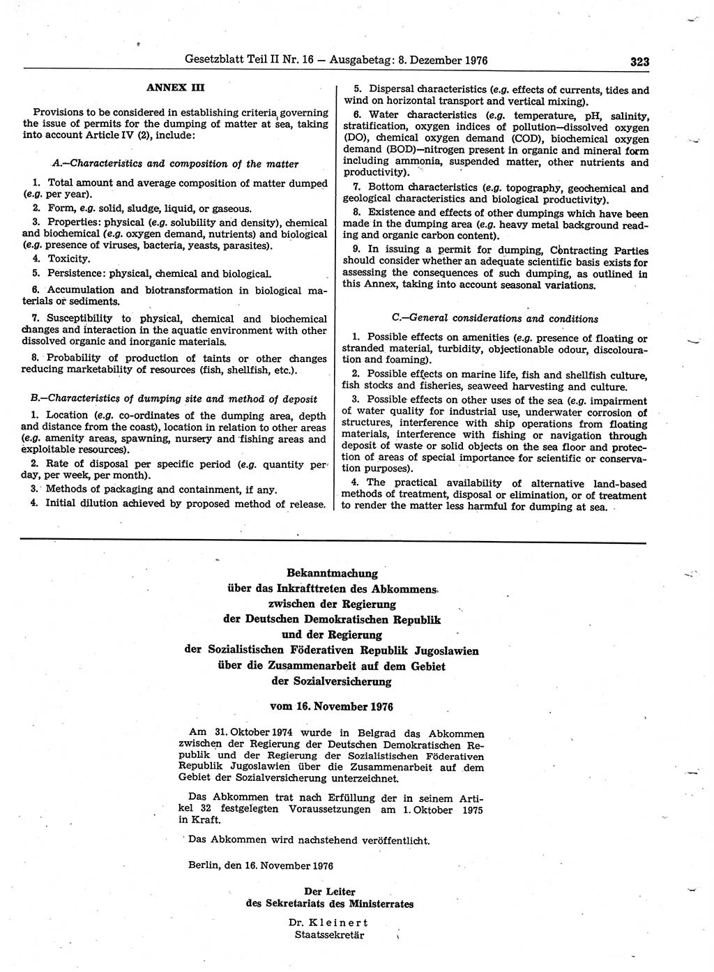 Gesetzblatt (GBl.) der Deutschen Demokratischen Republik (DDR) Teil ⅠⅠ 1976, Seite 323 (GBl. DDR ⅠⅠ 1976, S. 323)